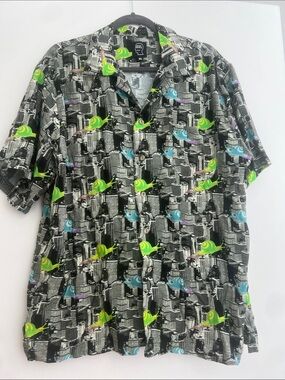 Brain Dead Snail Print Bowling Shirt XL Camp Collar Hawaiian Viscose Button Down